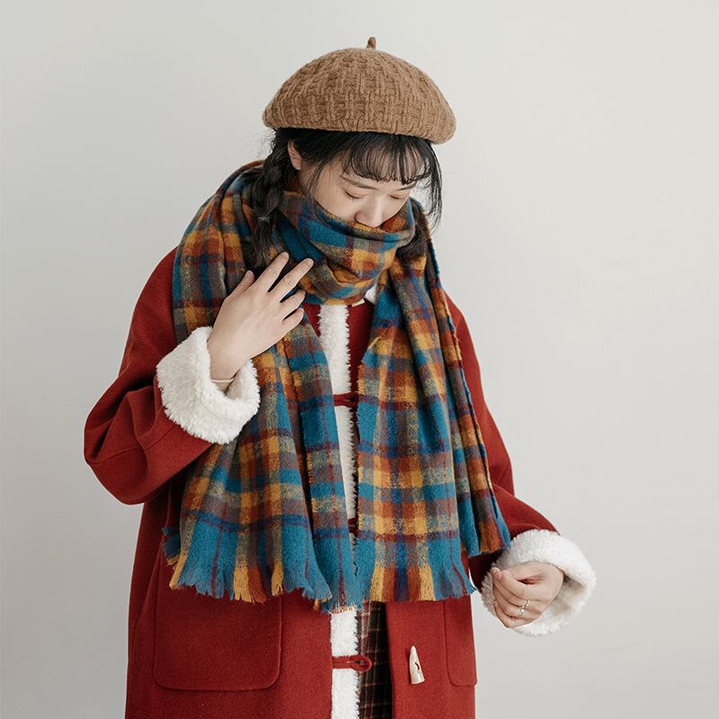 ドリームホースレトロスカーフeseチェック柄スカーフ暖かい秋と冬の模造カシミヤ新入生デュアルユースショールオールマッチ ドリームホーストラベル婦人服55203292091