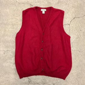 90s L.L.Bean/Cotton knit vest/XL/香港製/コットンニットベスト/カーディガンベスト/レッド/エルエルビーン