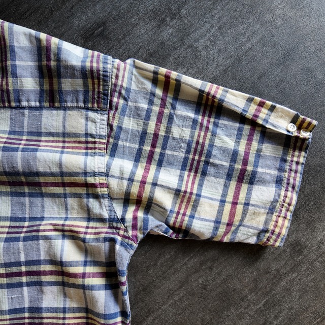 1960s Madras plaid henry neck S/S shirt