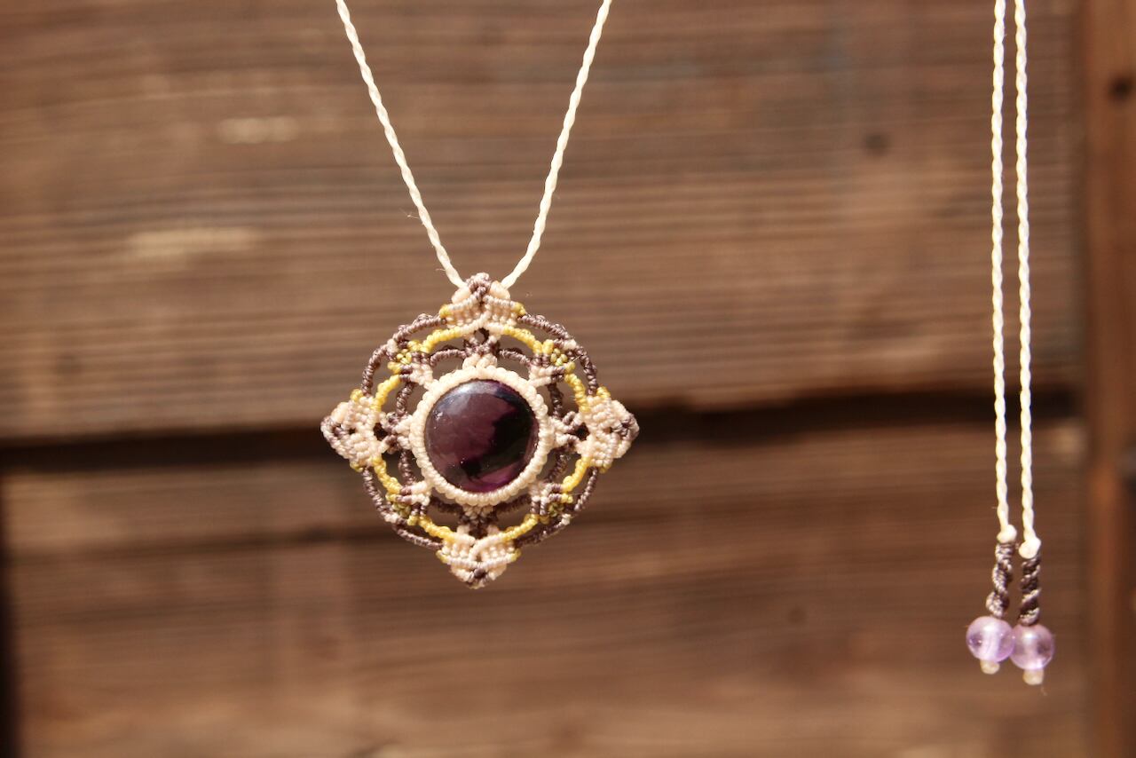 Trapiche amethyst micro macrame mandala pendant