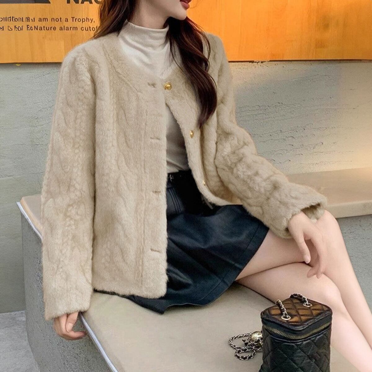 フェイクファー ジャケット ノーカラー レディース 秋冬 防寒 保温 中綿 韓国 ボアブルゾン 大人 きれいめ おしゃれ 上品 通勤 フォーマル ショート丈 大人可愛い 大人女子