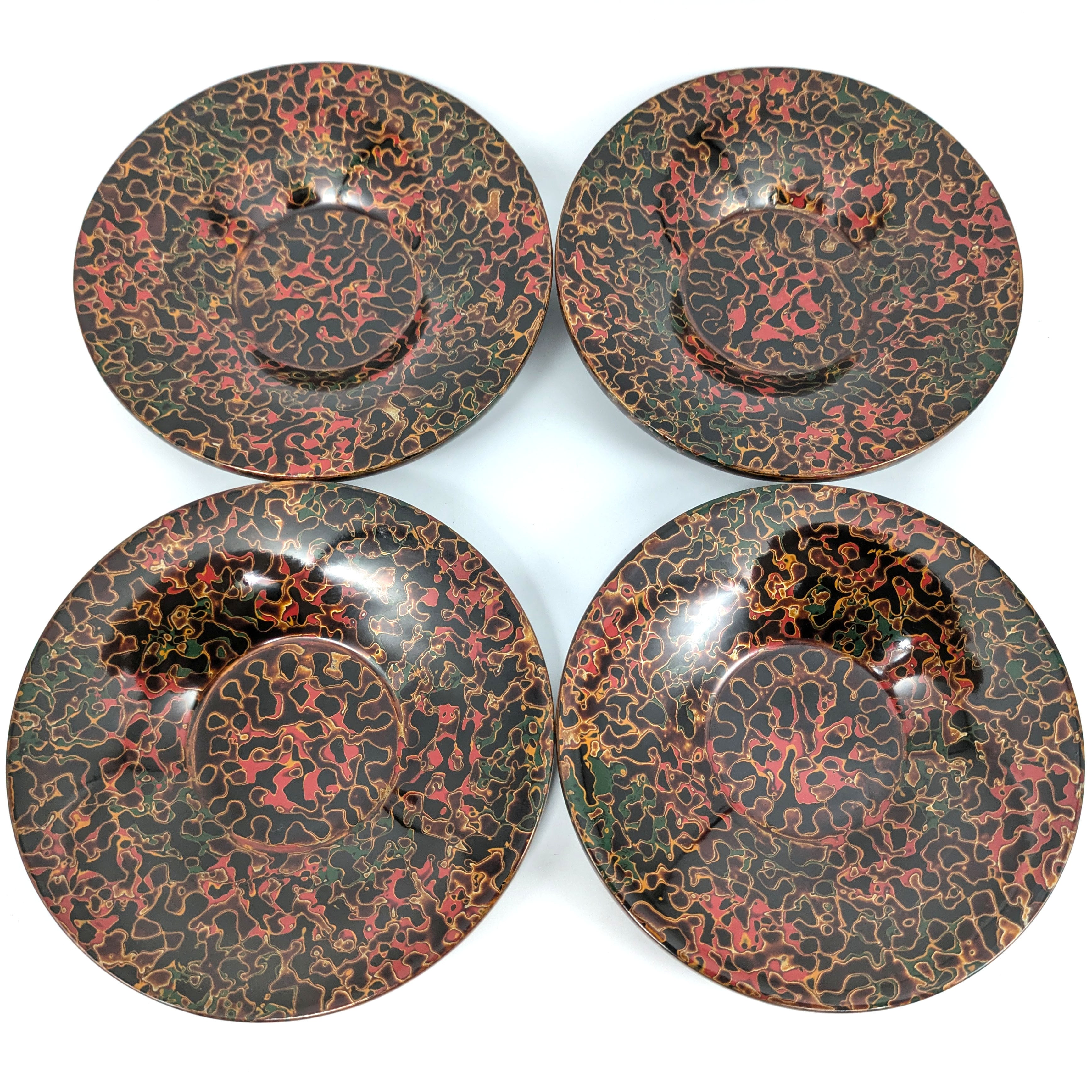 津軽塗（唐塗）バカ塗り・茶托・4枚セット・漆器・伝統工芸・No.240711