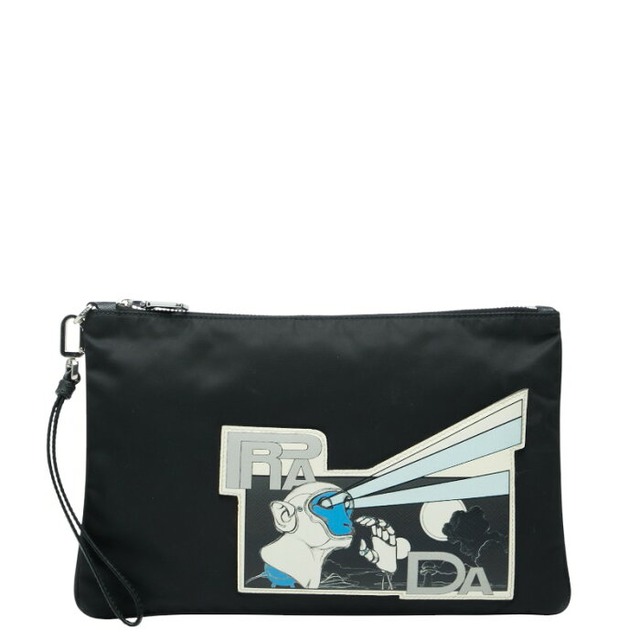 プラダ モンキーロボット クラッチバッグ セカンドバッグ ブラック マルチカラー ナイロン サフィアーノレザー メンズ PRADA 【中古】