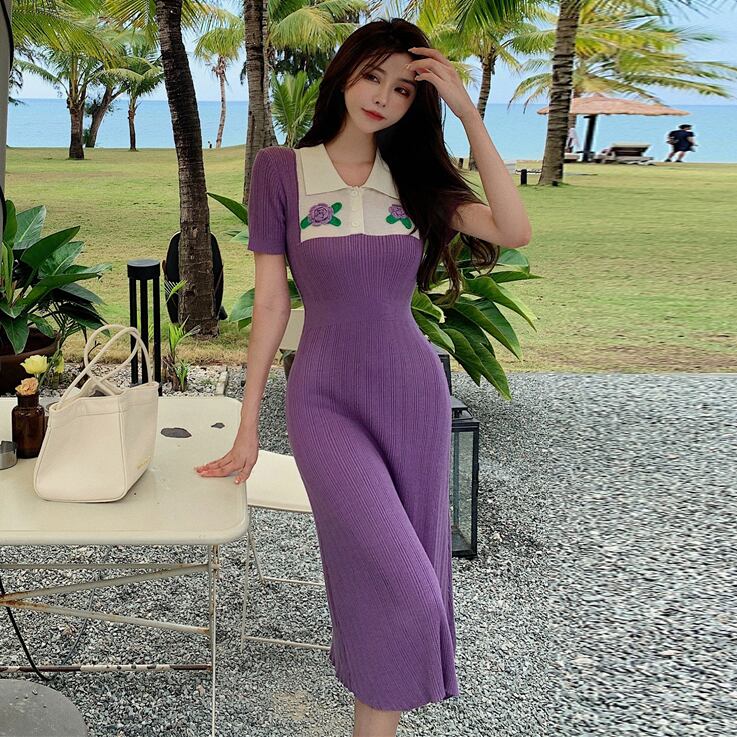 ニットドレス サマースタイルウェストスカート 夏物 ハンチェンe50974535377