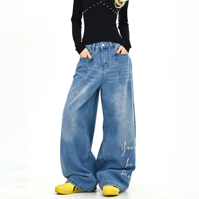 スクリプトロゴストリートワイドデニムパンツ
 1col   R01730