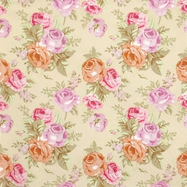 【Maki】バラ売り2枚 ランチサイズ ペーパーナプキン PASTEL ROSES WALLPAPER ベージュ