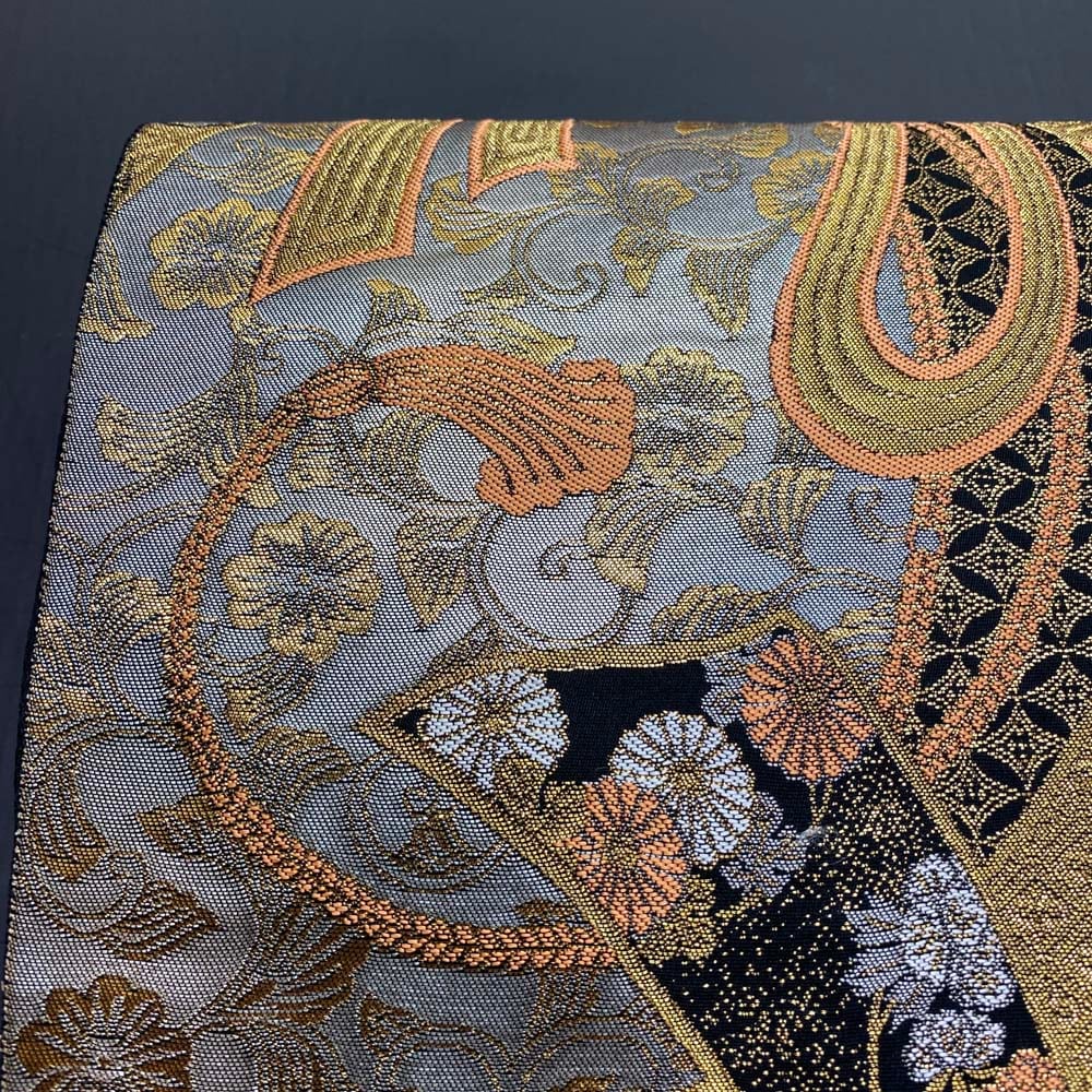 ［六通］袋帯　中古美品　藍染 O-330 六通］袋帯 中古美品 藍染 O-330 袋帯 美品 秀品 草花 細密