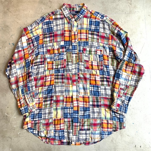 90's 00's Polo by Ralph Lauren マドラスチェックパッチワークシャツ クレイジーパターン マルチカラー ビッグシルエット シンガポール製 LARGE 希少 ヴィンテージ BA-1306 RM1675H