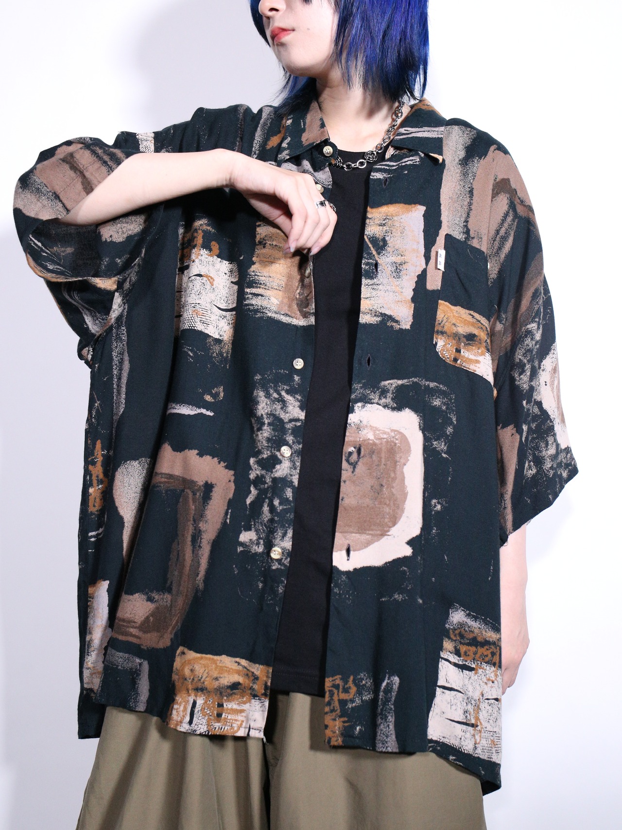 multi square art pattern oversize s/s shirt - 1