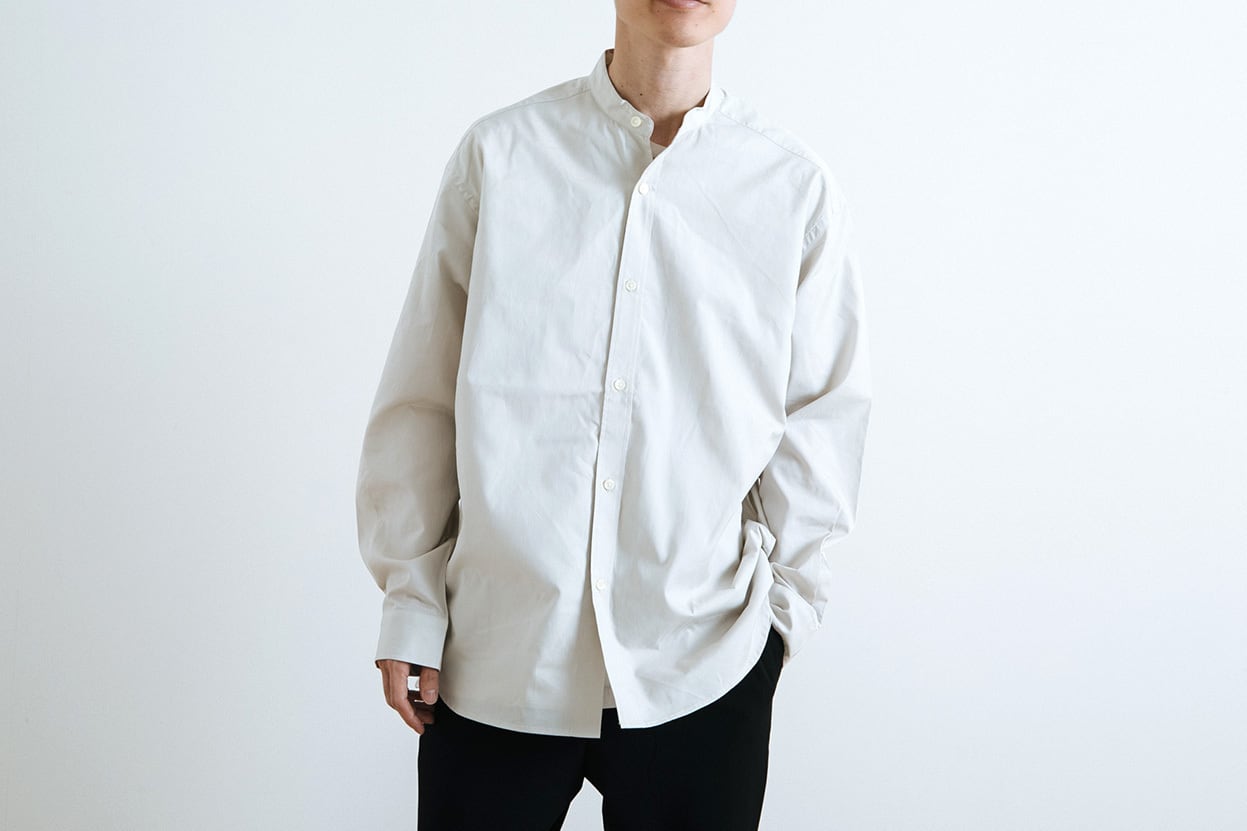 100/2 COMPACT YARN BROAD - OVER SIZED BAND COLLAR SHIRT:100/2コンパクトヤーンブロード - オーバーサイズバンドカラーシャツ