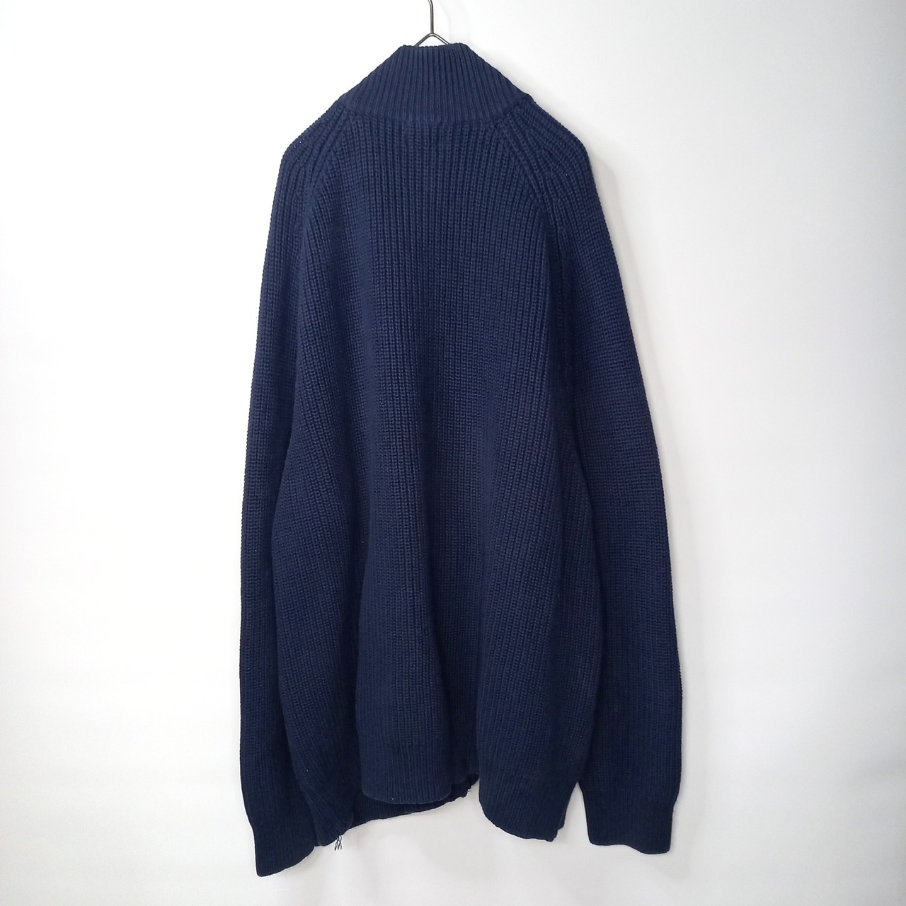 エルエルビーン　フルジップ　コットンニット　セーター　厚手　無地　ポケット　紺