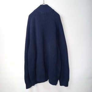 エルエルビーン　フルジップ　コットンニット　セーター　厚手　無地　ポケット　紺