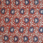 ブロックプリント生地【50cm単位】インド綿  花柄 赤×青×生成り #58210-RD1