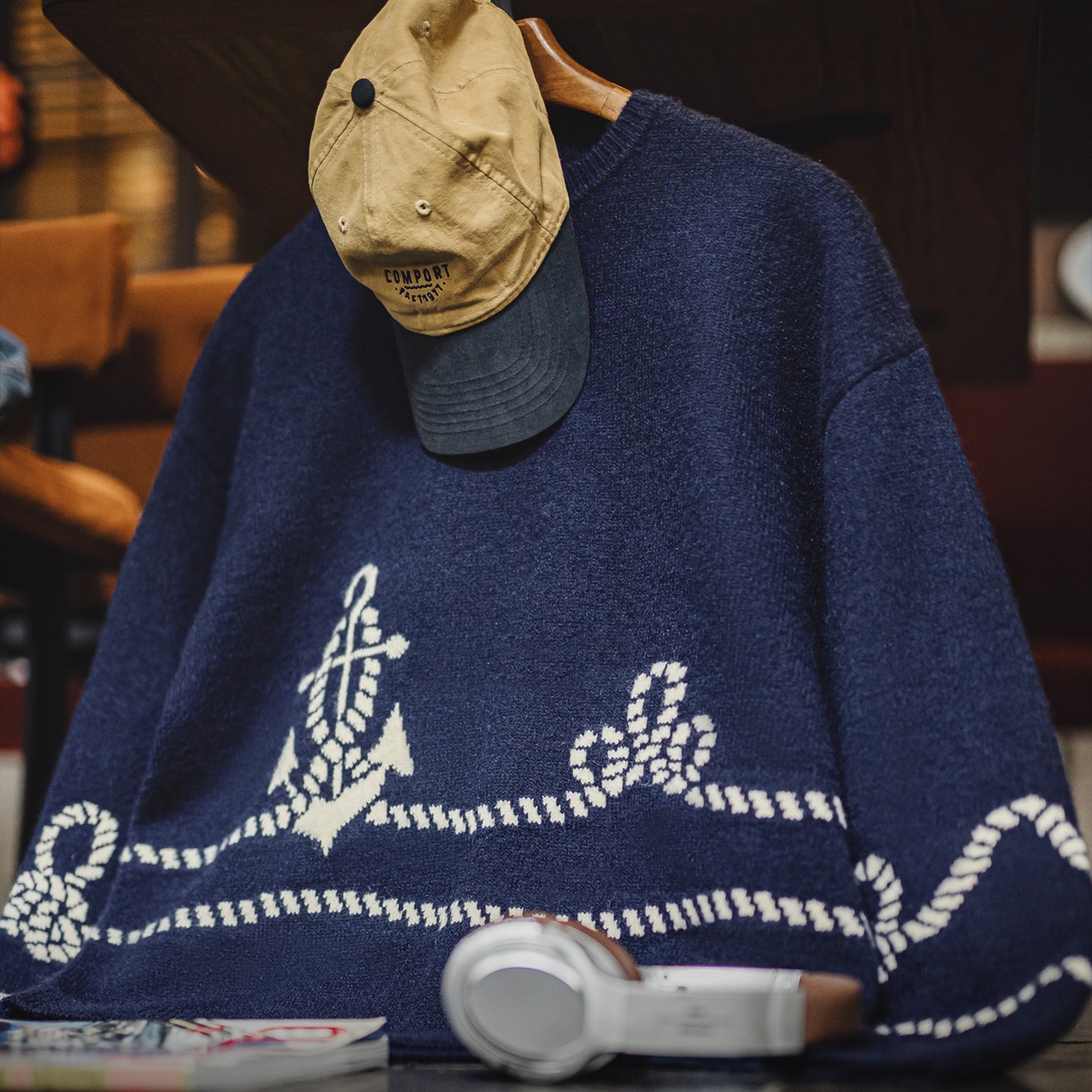 Navy Fleece Knit Sweater / ネイビー フリース ニット セーター