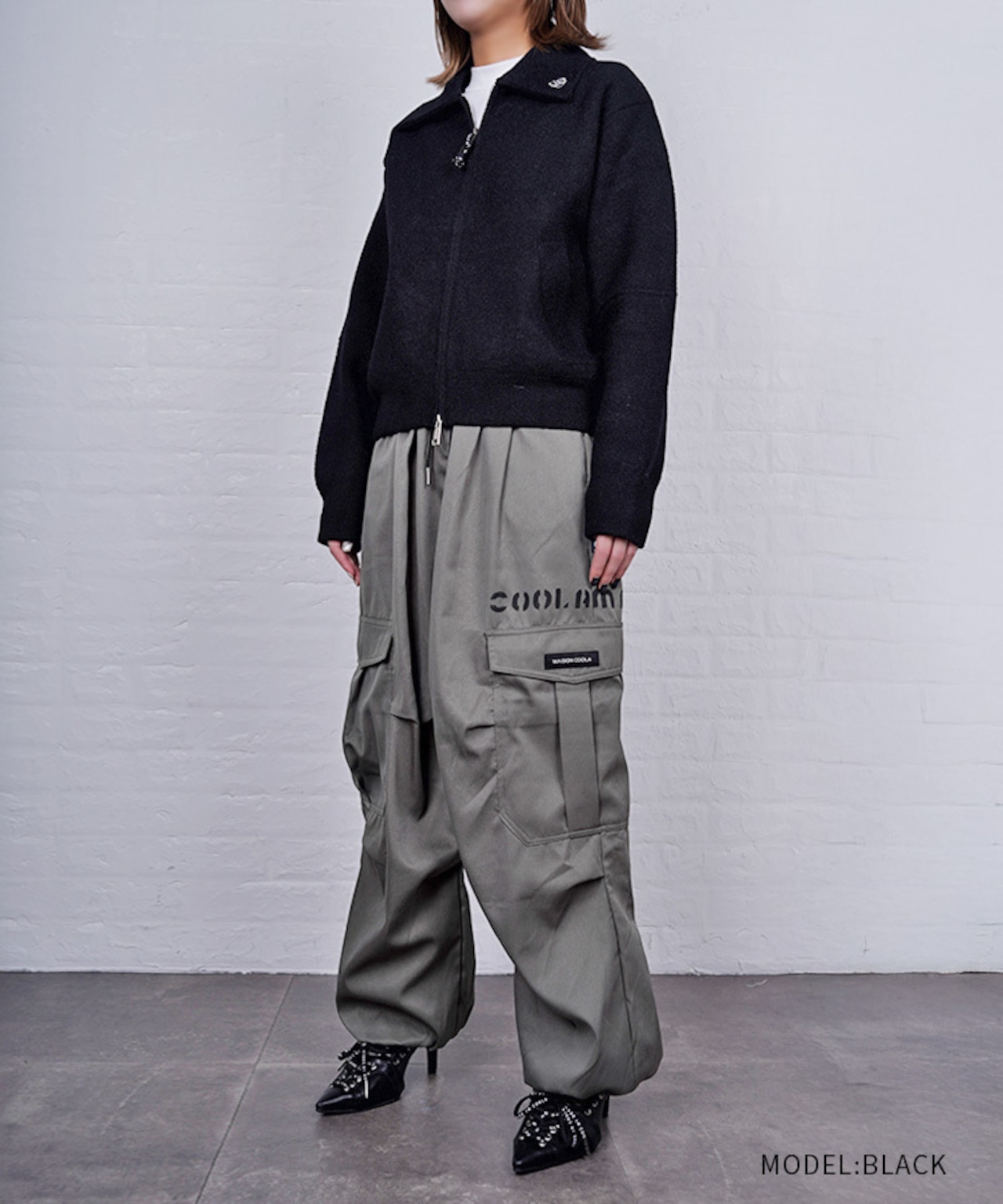 【直営限定ITEM】COOLA エンブロイダリージップニットブルゾン (BLACK) CQ-47129H