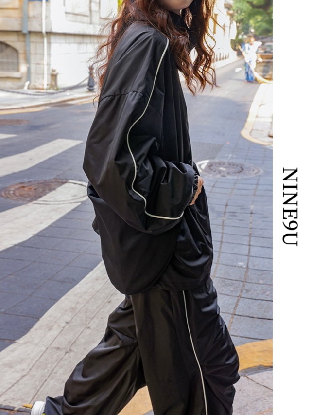 wide side-line sporty pants【NINE6783】