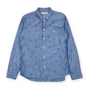 GOODHOOD X R.NEWBOLD グッドフッド×アールニューボールド イナズマ柄 BD ボタンダウン 長袖シャツ L/ブルー メンズ
