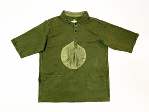 19SS  硫化染め甘織り綿麻プルオーバーヘンリーネックシャツ / sulfide dyeing loose woven cotton linen pullover henley neck shirts