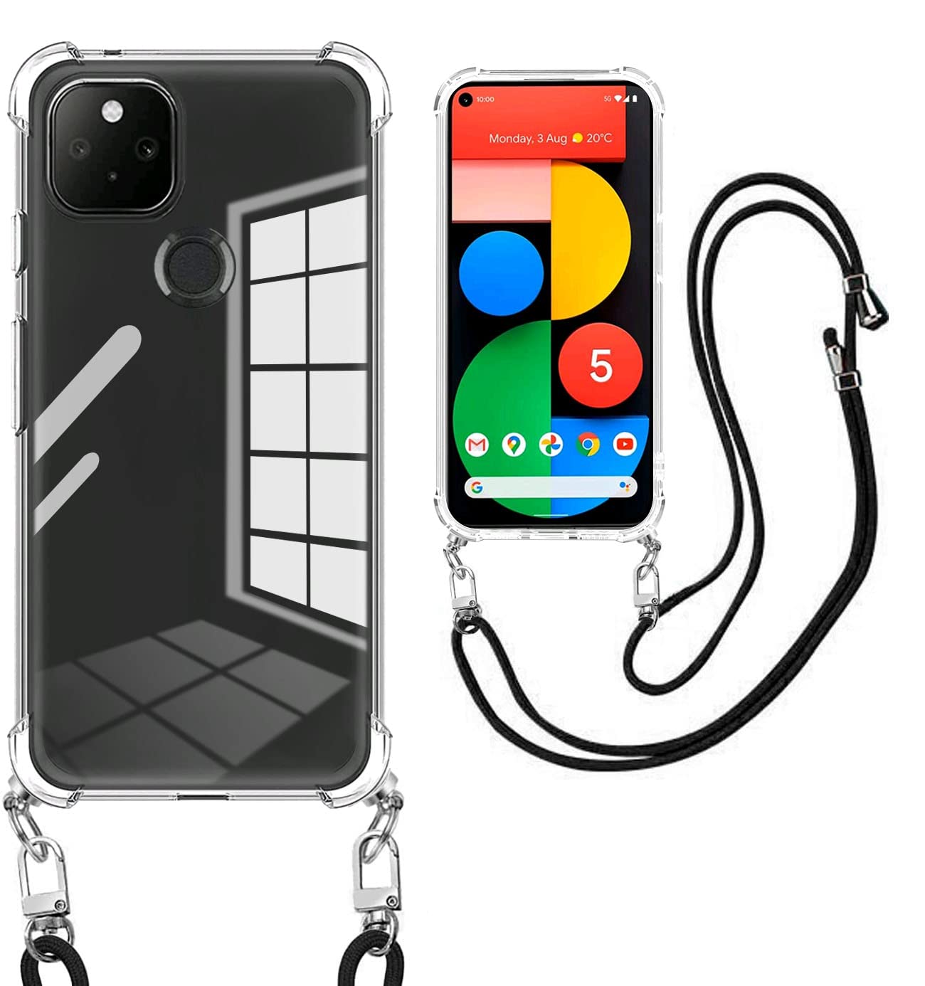 weiaoluo Google PIxel 5 ケース クリア ショルダー ピクセル5 スマホケース耐衝撃 薄型 TPU 軽量 肩がけ 首掛け 紐付きバンパー カバー ストラップ付き ストラップホール付き 韓国 透明 ストラップ着脱可 調節 Qi充電 ワイヤレス充電 傷防止 全面保護 落下防止 すり傷防止 カメラ保護(クリア)