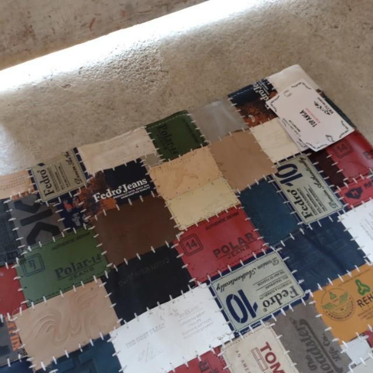 TOPANGA Homefurnishing　デニムレザーパッチラグマット　ベージュカラー　50×80cm　玄関マット　ラグマット　本革　牛革