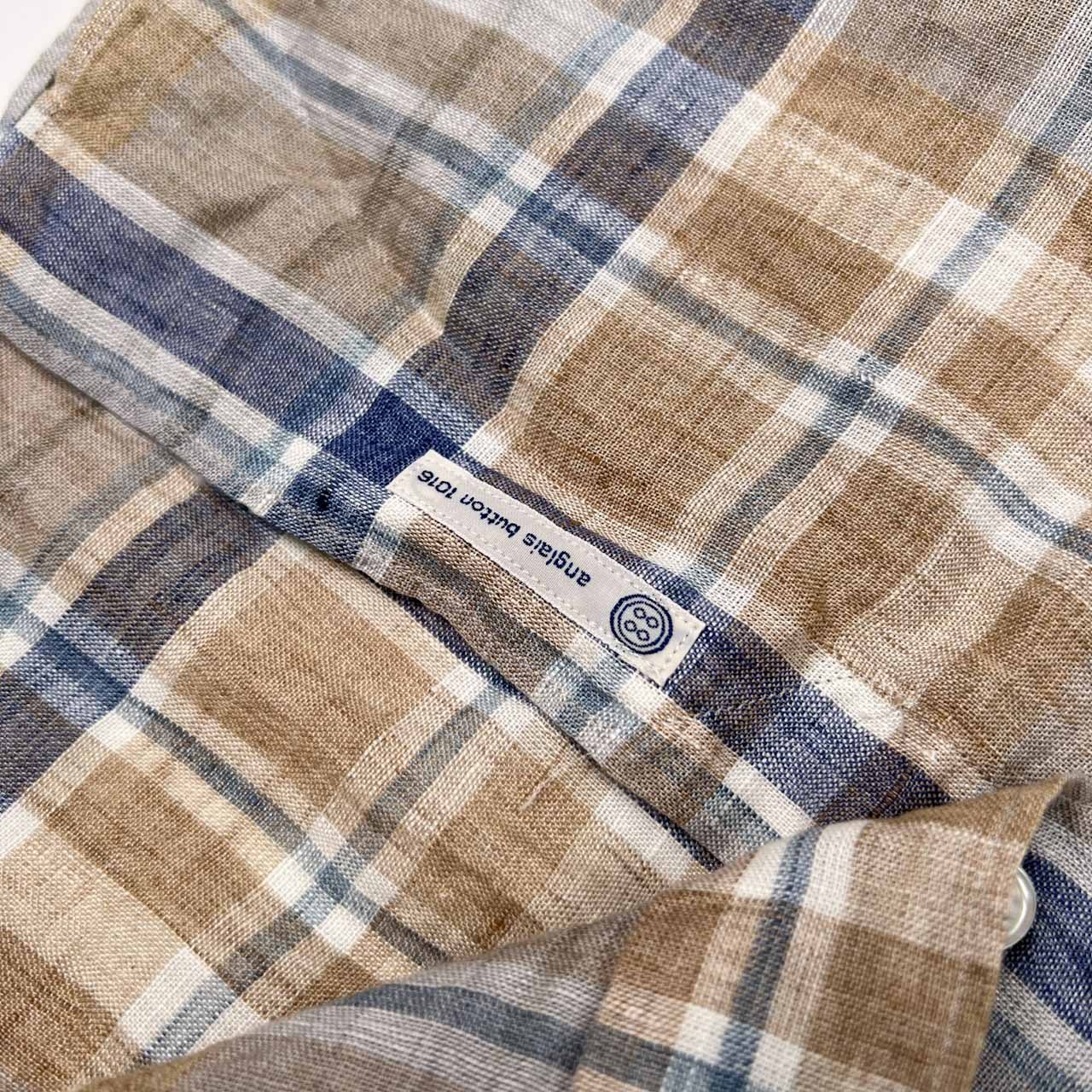 麻100% ANGLAIS アングレー チェック柄 半袖 リネンシャツ サイズ LL /メンズ/ワイドカラー