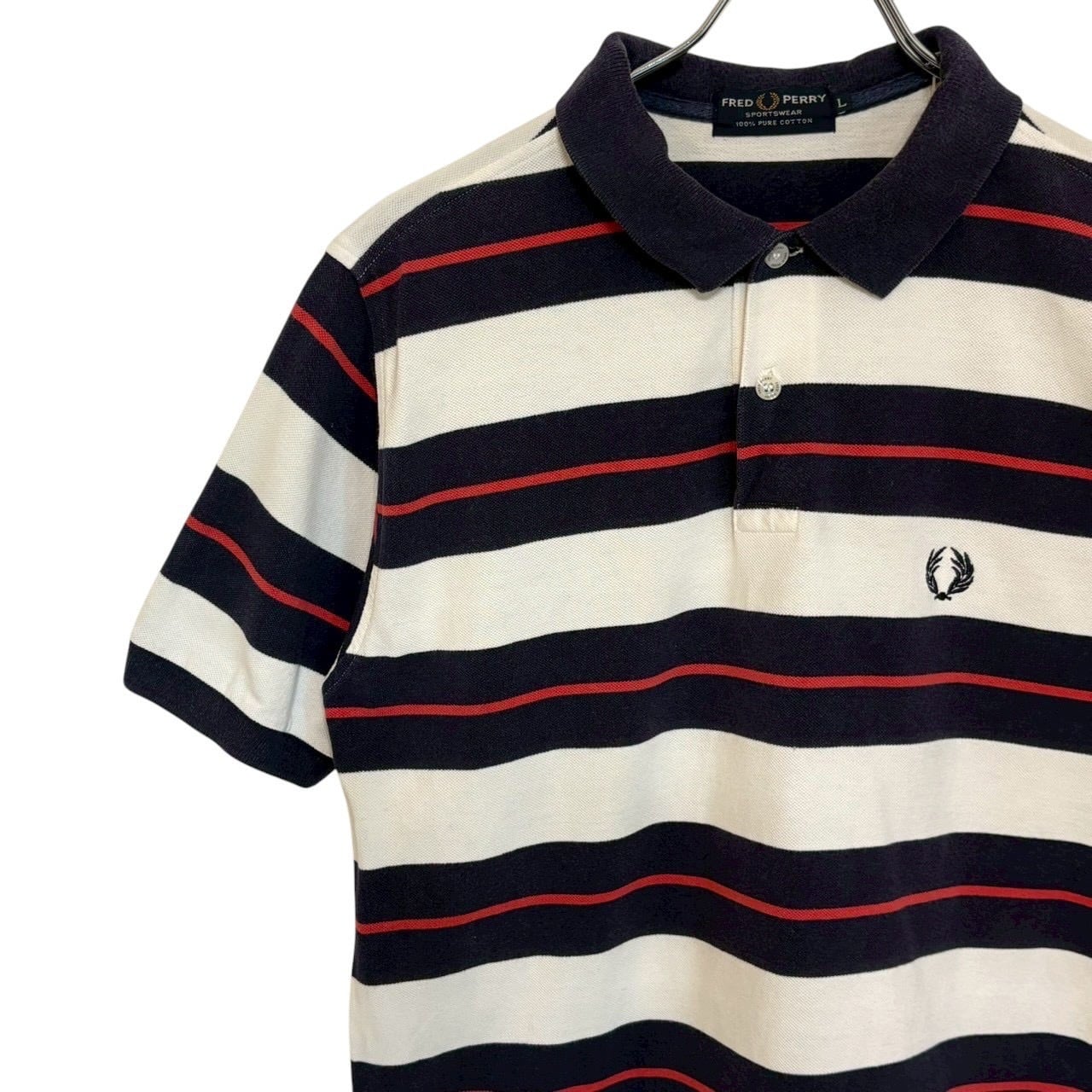 FRED PERRY フレッドペリー ポロシャツ L ボーダー 刺繍ロゴ ワン