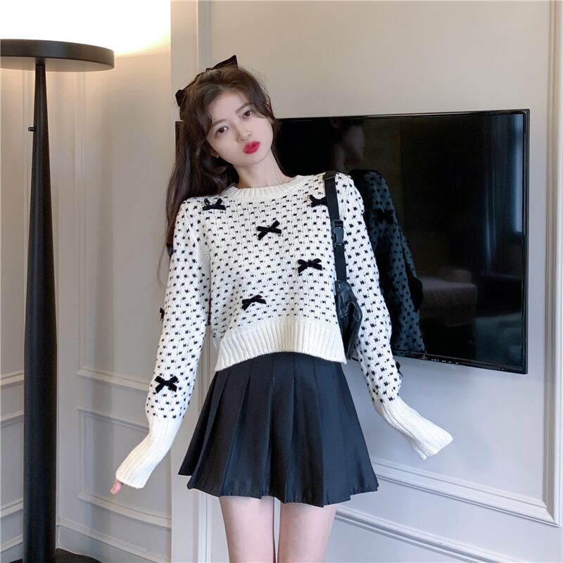 セーター リボントップス オータムウィンタープルオーバー 秋物 冬物 ブラックストロベリース52464570307