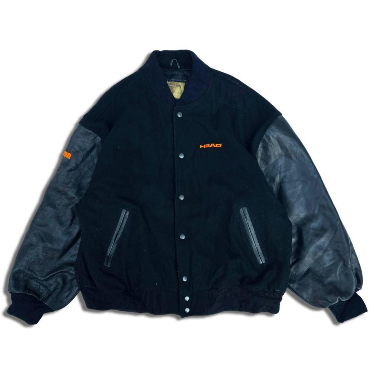 90s Jonathan Corey 袖レザー ウールスタジャン 2XL 黒×黒 スタジアム 