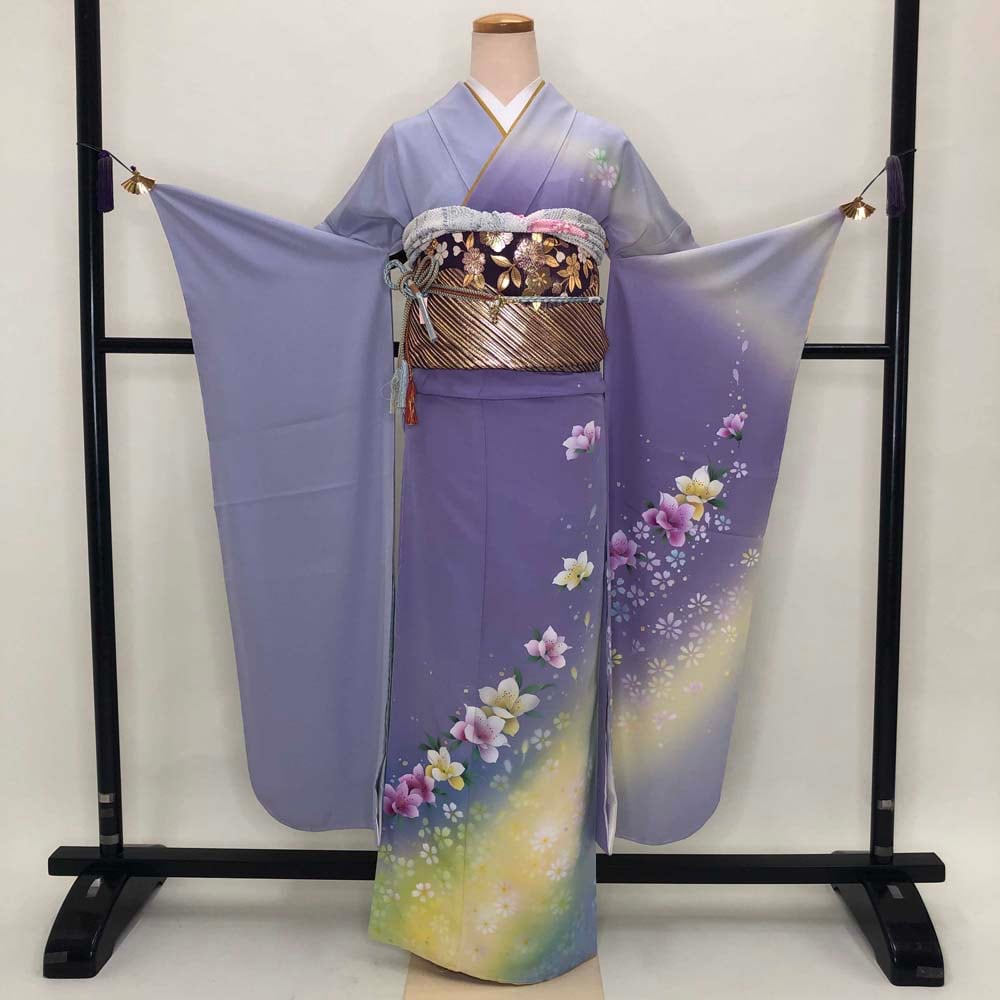 着物・帯・帯揚げ・帯締めセット （振袖フルセット 裄68cm 身丈166.5cm 