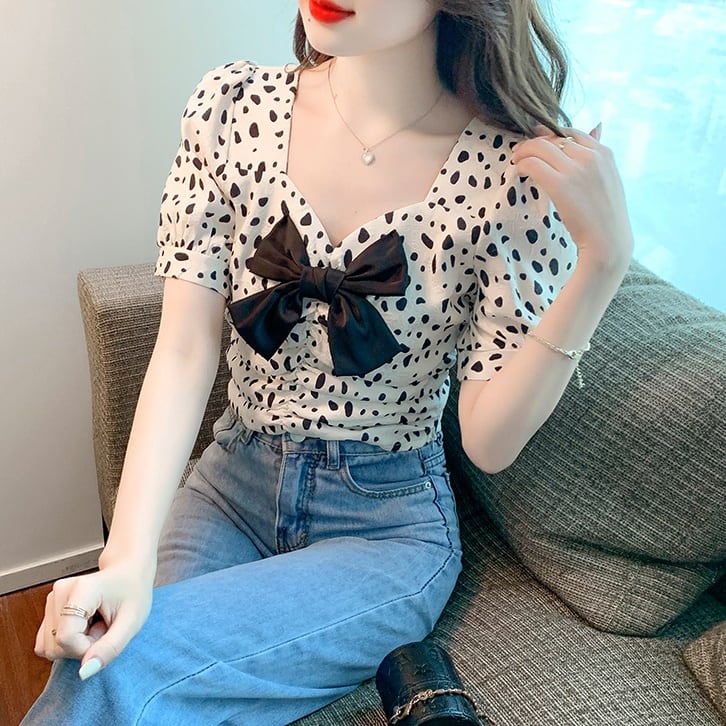 ダルメシアン柄リボンブラウス (D_036) | ANIGARA