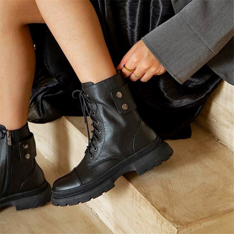 【新作】【送料無料】 リベットデコレーションレディースハイヒールブーツは厚底のレースアップブーツを増やします冬のレディースマルブーツ 靴 シューズ ウィンター 冬物 10b352178442622