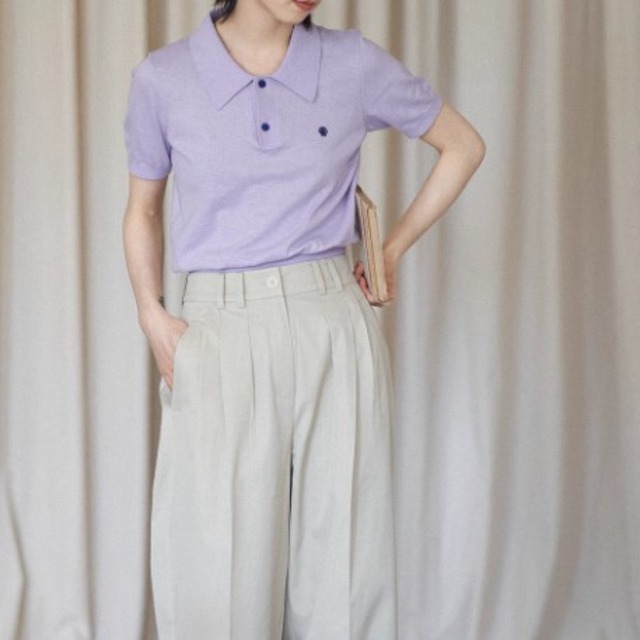 シェル刺しゅうリネン混ポロシャツ