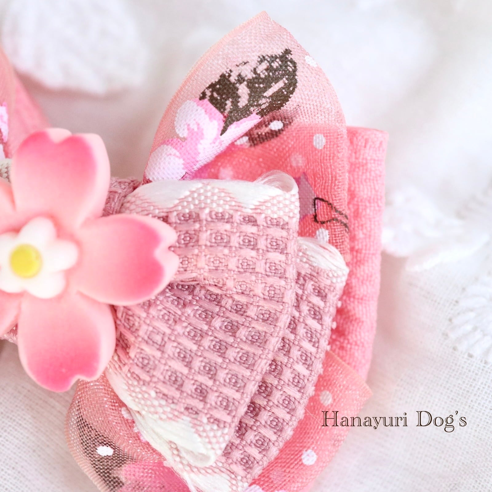 桜 2種1P 春 お花見 ひな祭り 和風 犬バレッタ キッズ・子供リボン