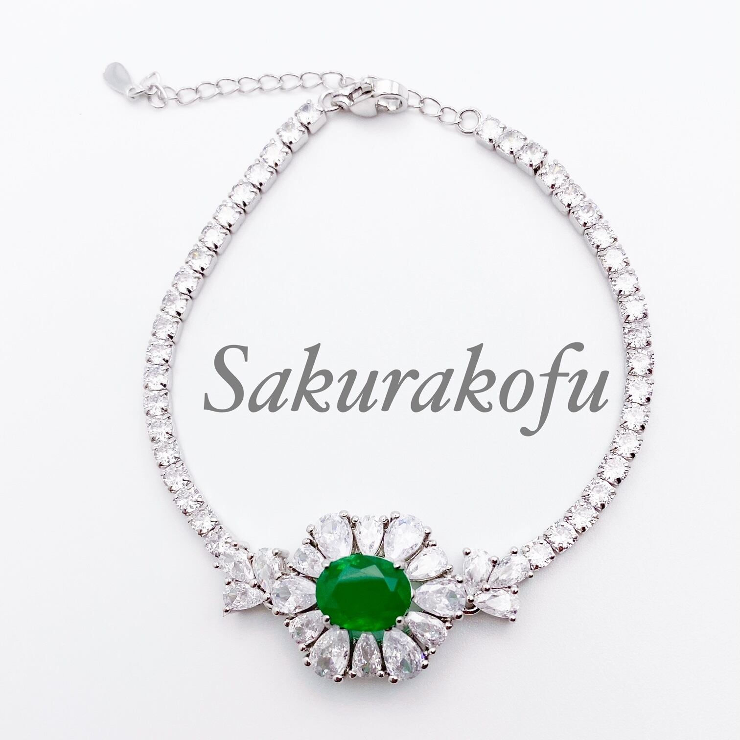 D144 レディース ブレスレット ゴージャス エメラルド CZダイヤ キュービックジルコニア 高品質