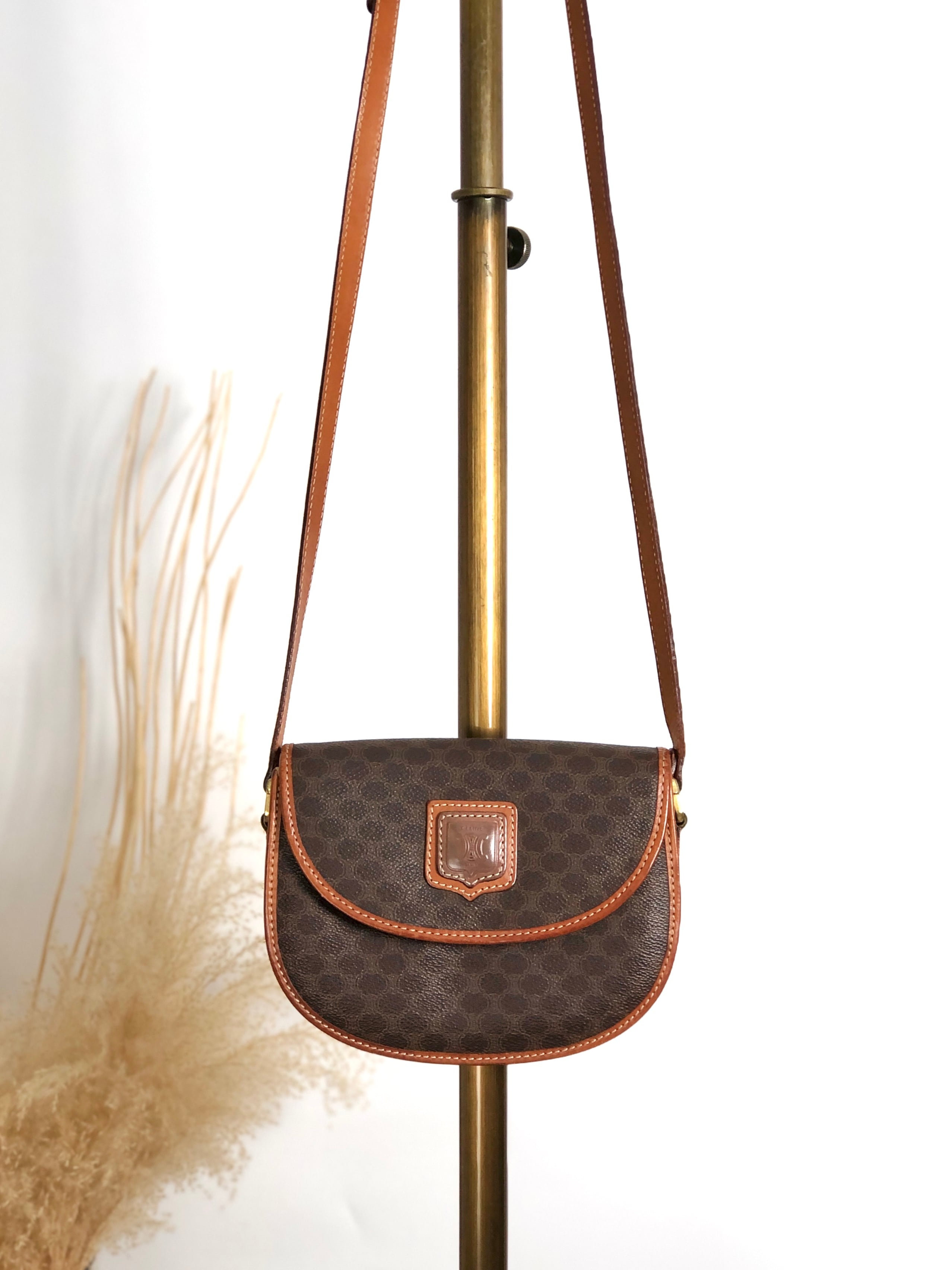 CELINE セリーヌ マカダム ショルダーバッグ ブラウン ブラゾン型押し PVC vintage ヴィンテージ オールド ezwy2j
