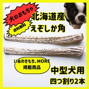 四つ割り　2本セット　中型犬用　蝦夷鹿のツノ　ワンちゃん用オモチャ　ドッグガム　鹿角