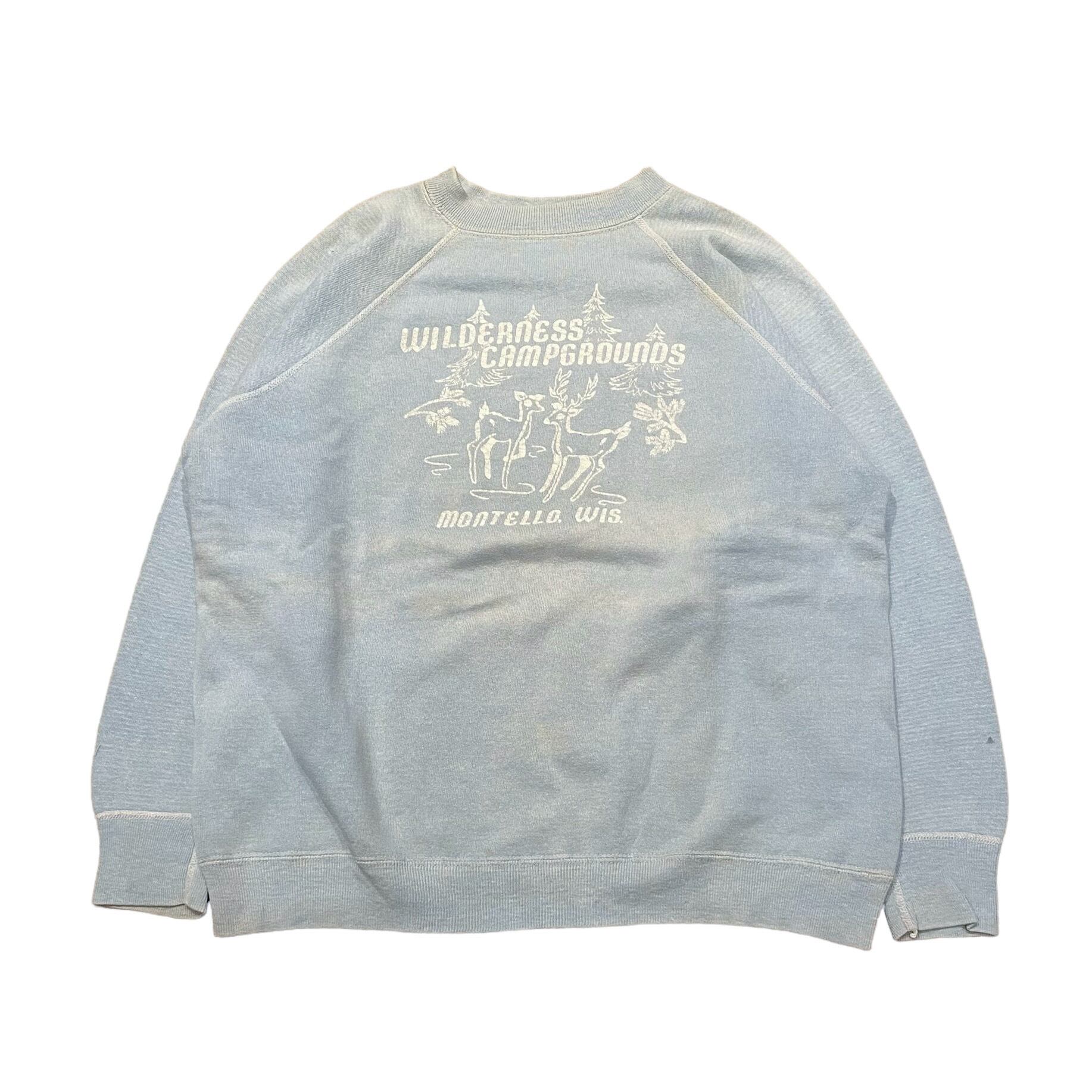 60's Vintage Printed Sweat / ヴィンテージスウェット トレーナー プリント ラグランスリーブ ライトブルー 古着