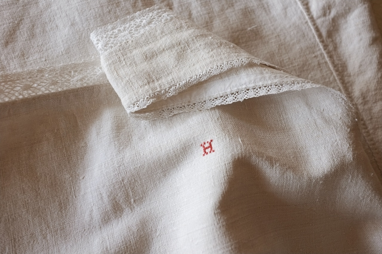 フランス 1900s 手織シャンブルリネン 物語的ワンピース アンティーク