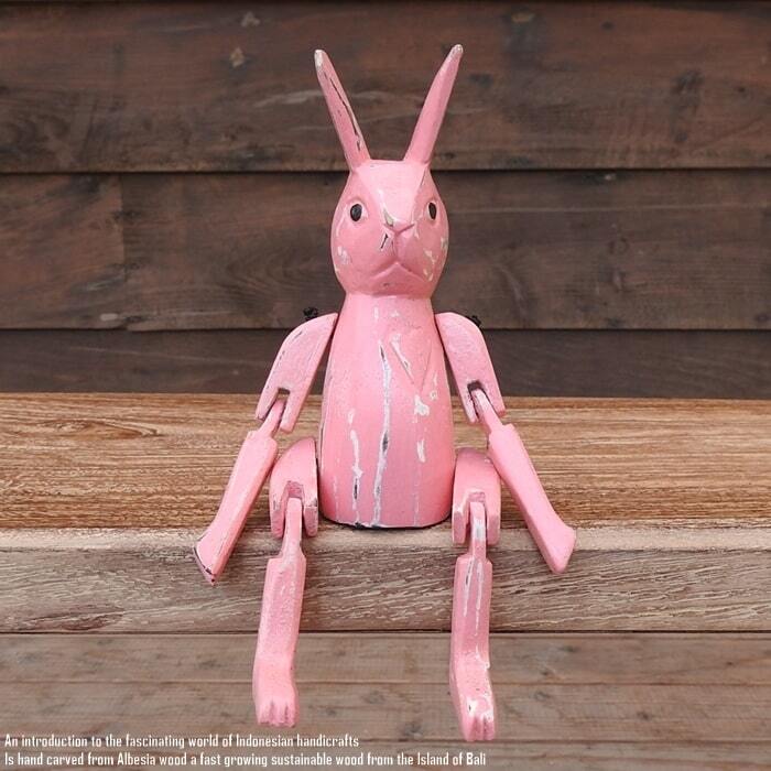 お座り うさぎさん Sサイズ 手足が動かせる木彫りの動物 ウェルカム