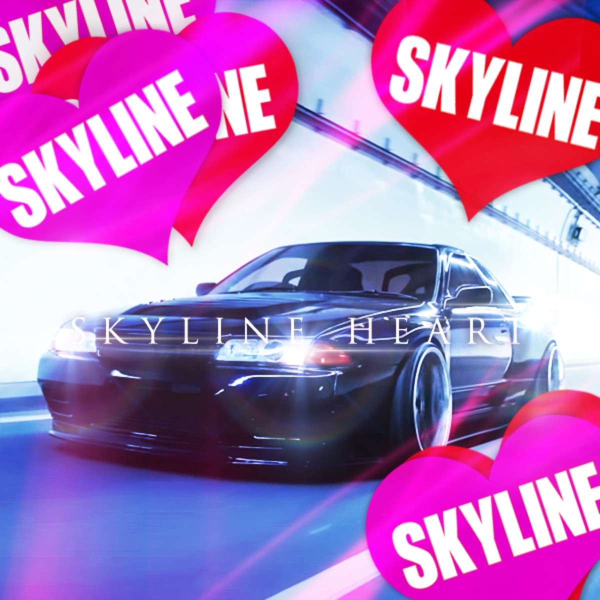 SKYLINE HEART PINK STICKER - スカイライン ハート ピンク ステッカー 