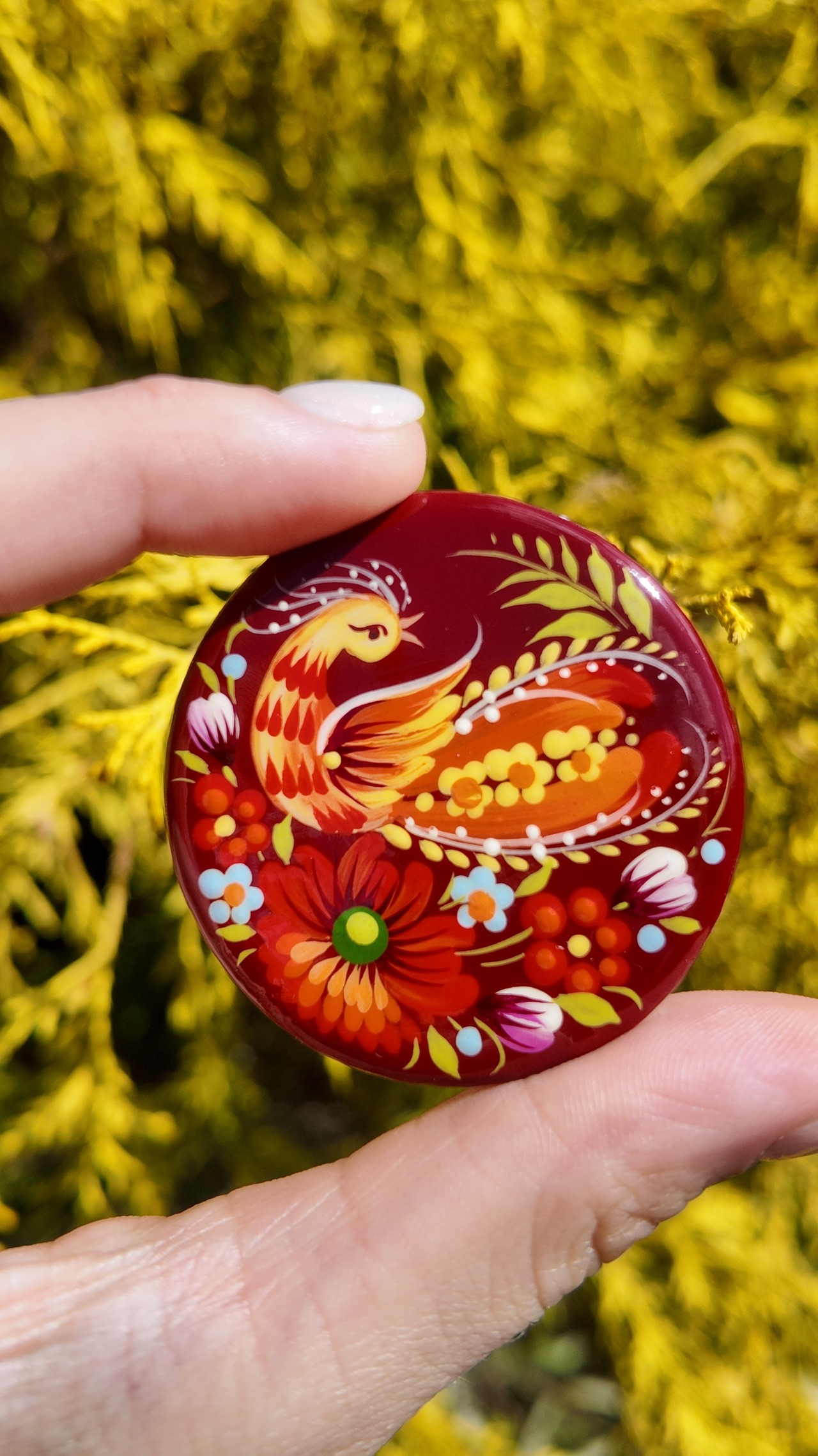 ウクライナ伝統絵画 ペトリキウカ塗り 木製ブローチ（ティモシェンコ作） - 12