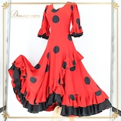 フラメンコ 衣装 ワンピース ドレス ブラック系 レッド系 黒 赤 水玉 ドット フリル ボランテ ダンス パーティ 発表会 フラメンコドレス おしゃれ ワンピースドレス フリルドレス 水玉模様 レディース衣装 コスチューム 大人用