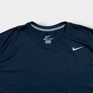 【NIKE】2XL ビッグサイズ Tシャツ スウッシュ ワンポイントロゴ  ポリエステル DRI-FIT ドライフィット 半袖 黒 メキシコ製 MEXICO US古着