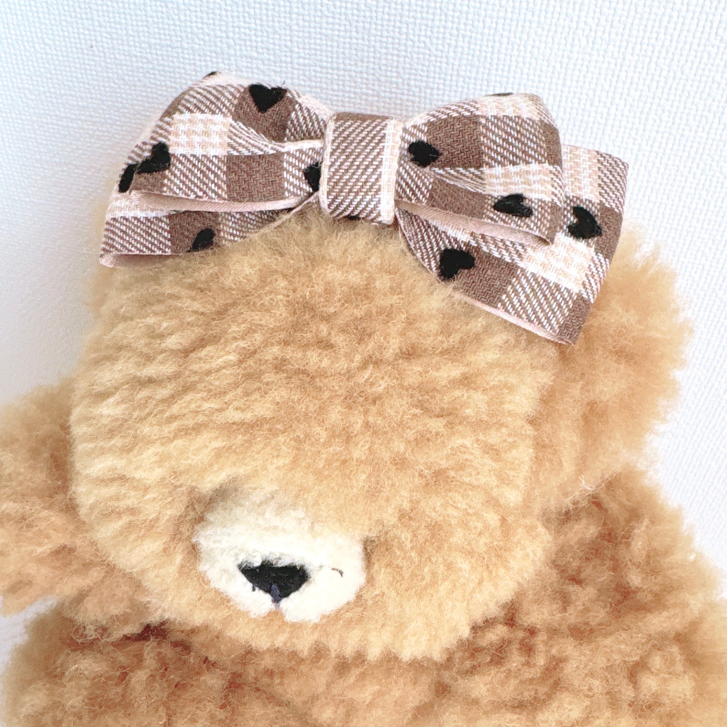 茶系ハートチェックリボンヘアバンド(後ろ支え付き)