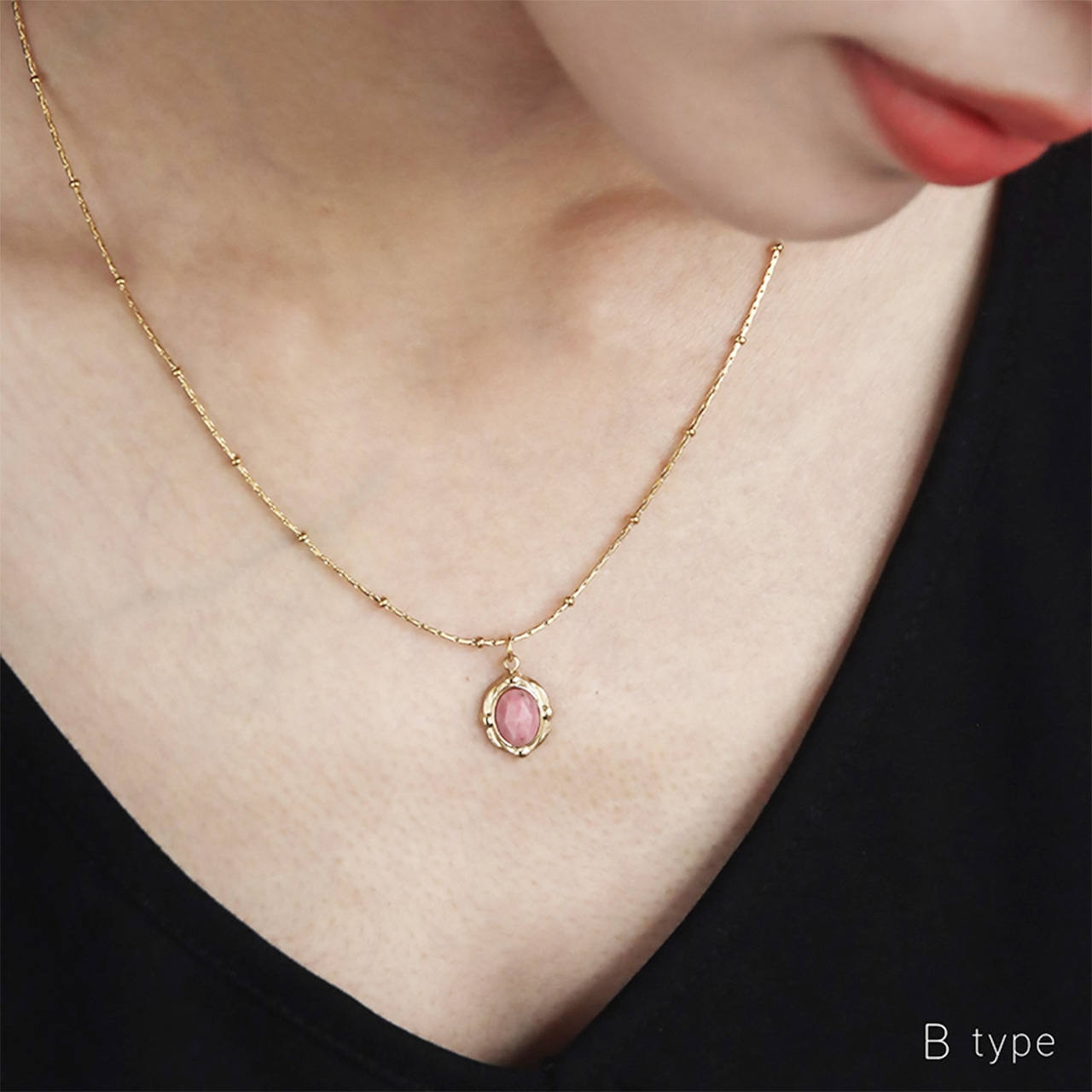 【ネコポス便】ネックレス パワーストーン ロードナイト ペンダントネックレス 14K 金属アレルギー対応 ステンレス レディース 2381