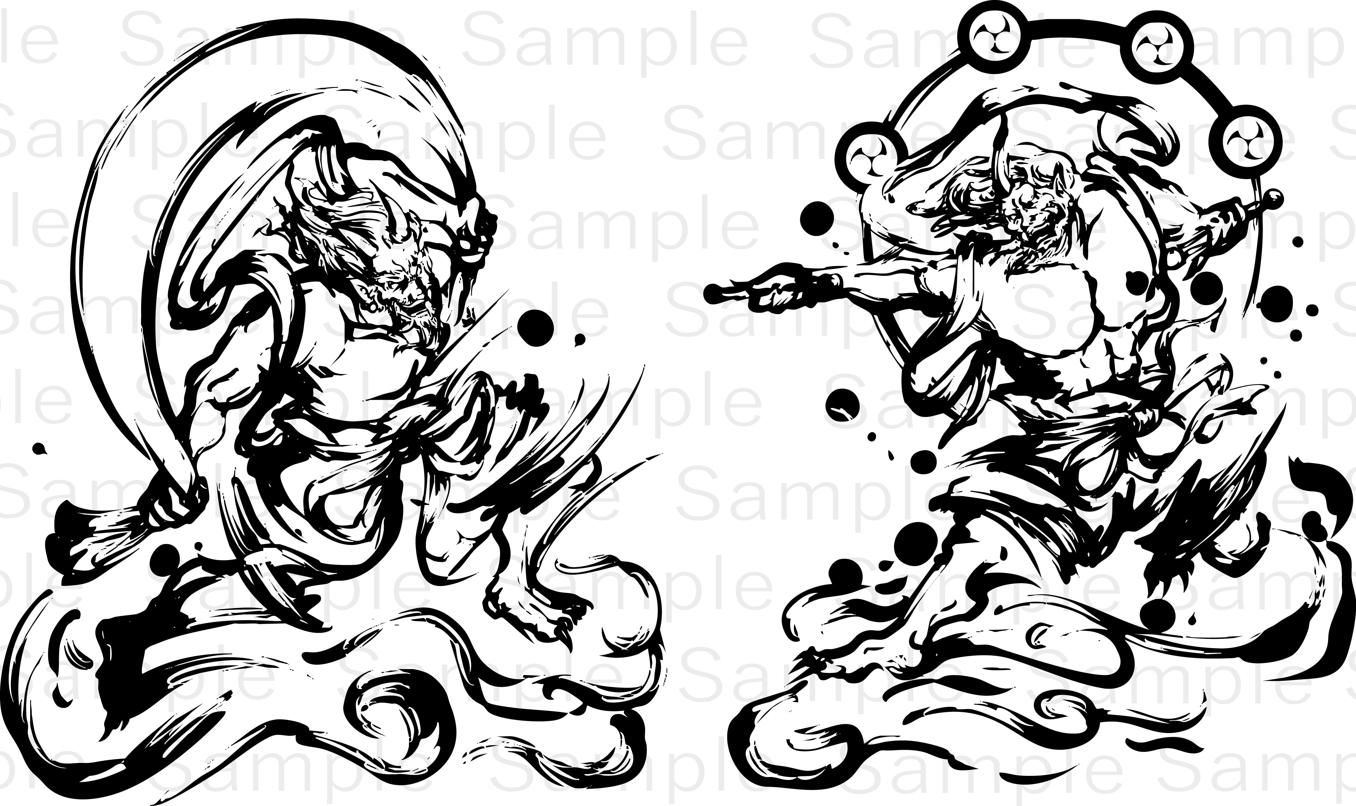 墨の風雷神図（Ink Depiction of Wind and Thunder Gods） | デジタル