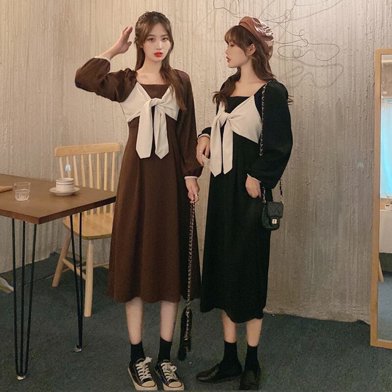 オータムドレス ワンピース スタイルウェストブラック 秋物 1号婦人50333531090