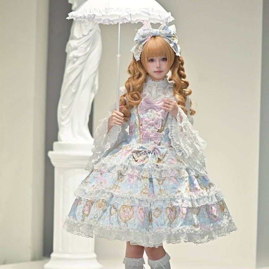 甘ロリ 花柄 JSK ピンク×パープル 多層フリル レース 姫系 ロリータ 甘ロリ 花柄 JSK ピンク×パープル 多層フリル レース 姫系 ロリータ