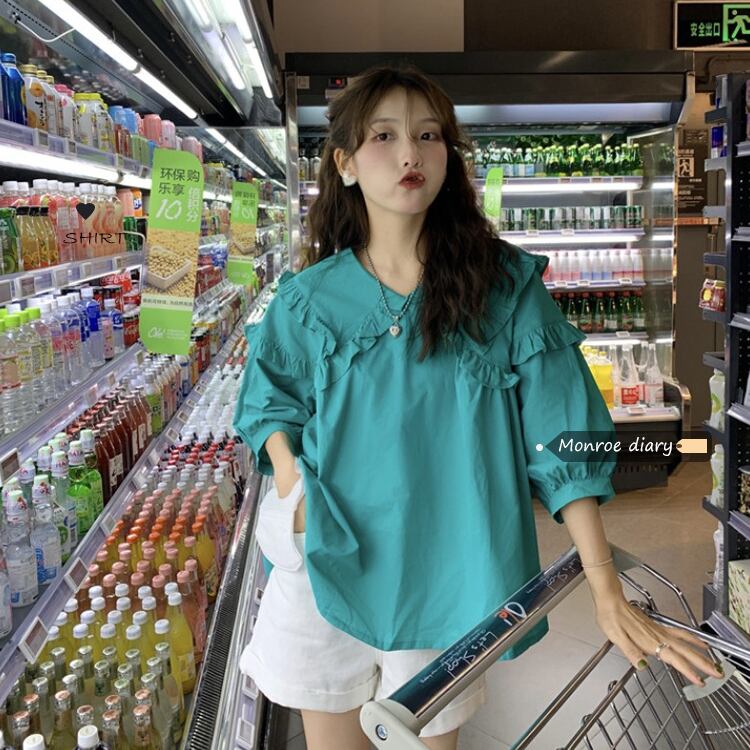 カラーシャツ 薄手サマートップス 大人ガーリー スウィート キュート カジュアル 夏物 モンロー7638157053