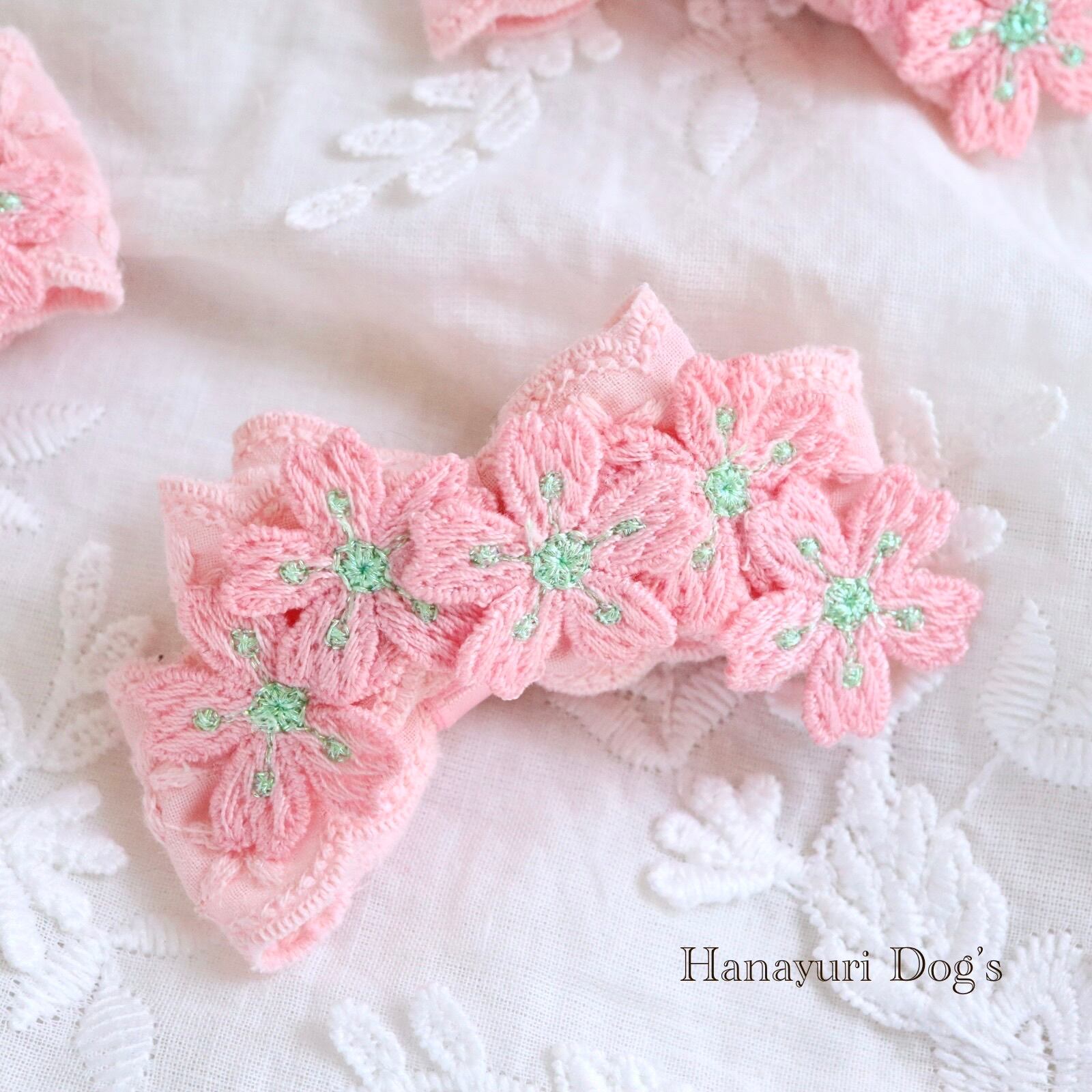 桜づくし 桜 さくら 春 お花見 花 刺繍 犬バレッタ キッズ・子供リボン